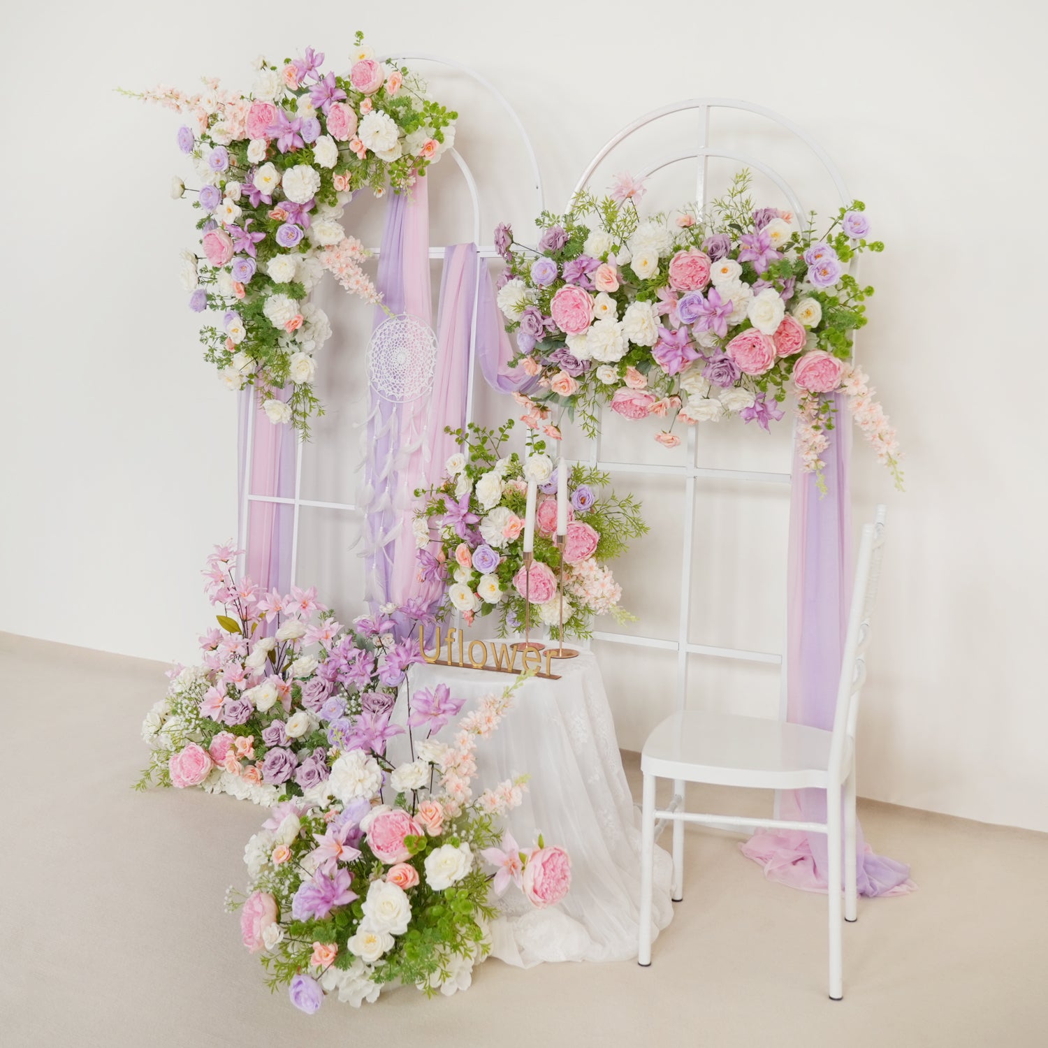 Uflower Artificial Purple Pink Wedding KT Backdrop Flower Row Decor